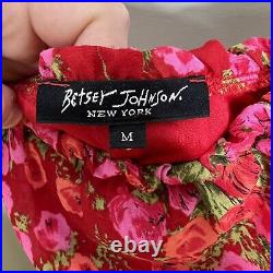 Betsey Johnson Vintage Y2K 90s Floral Red Spaghetti Strap Black Label Medium M