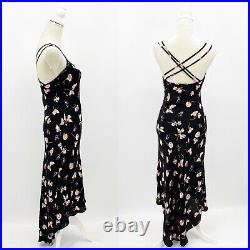 Betsey Johnson Vintage Y2K 90s Women's S Black High/ Low Hem Floral Slip Dress