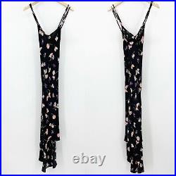 Betsey Johnson Vintage Y2K 90s Women's S Black High/ Low Hem Floral Slip Dress