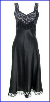 Black 100% Silk Slip Dress 1940s Vintage Heavenly Silks by Fischer Full Slip