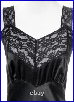 Black 100% Silk Slip Dress 1940s Vintage Heavenly Silks by Fischer Full Slip
