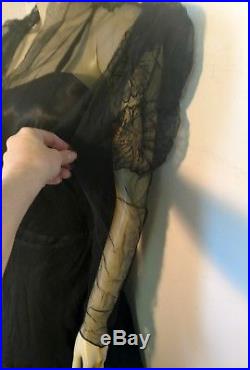 Black Edwardian Chantilly Lace dress w 34 with matching slip
