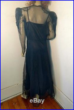 Black Edwardian Chantilly Lace dress w 34 with matching slip