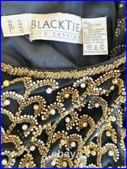 Black Tie by Oleg Cassini vintage beaded silk black dress with slip dress