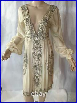 Blumarine couture boho mother of pearl silk bead vintage dress I40 excellent