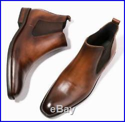 British Men's 100% Cow Leather Chelsea Boots Shoes Dress Formal Vintage Slip on