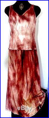 Burgundy Striped Tie-Dye Vintage Slip Dress sz L- Plastics Style! By Lexa Vonn