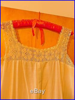 C. 1930s Vintage Sheer Cotton Embroidered Garden Tea Dress with Crocheted Top Slip