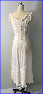 CA- Antique vtg Victorian Edwardian sheer white lace long slip dress gown XS/S