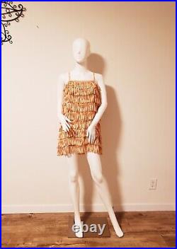 CALYPSO Peach Silk Fringe Slip Dress-NWOT- Vintage-XS