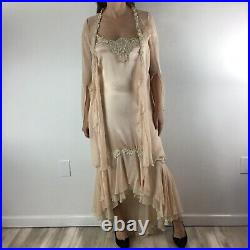 CASADEI Vintage Satin Silk Slip Dress with Sheer Robe Duster Size M Floral $700