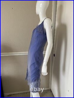 CATHRYN ARISON VINTAGE! RARE! Periwinkle Blue Silk Slip Embroidered Dress Sz M