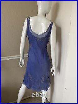CATHRYN ARISON VINTAGE! RARE! Periwinkle Blue Silk Slip Embroidered Dress Sz M