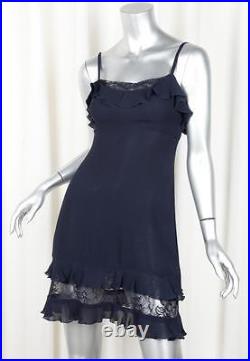 CHANEL Vintage 95 Womens Navy Cotton Lace Ruffle Sleeveless Slip Dress XS
