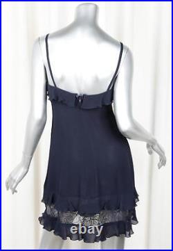 CHANEL Vintage 95 Womens Navy Cotton Lace Ruffle Sleeveless Slip Dress XS