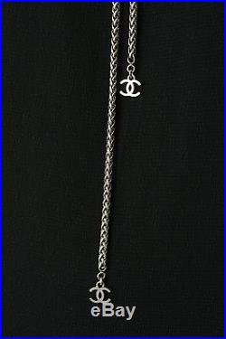 CHANEL Vintage silver chain CC embellished black rayon slip dress FR36 US2 UK6 S