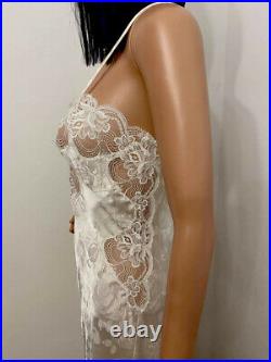CHRISTIAN DIOR 1970s White Slip Dress With Flower Print. Lace Insers Very Sexi