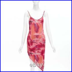 CHRISTIAN DIOR John Galliano Vintage red print asymmetric hem slip dress FR38 M