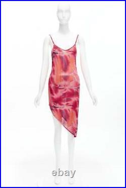 CHRISTIAN DIOR John Galliano Vintage red print asymmetric hem slip dress FR38 M