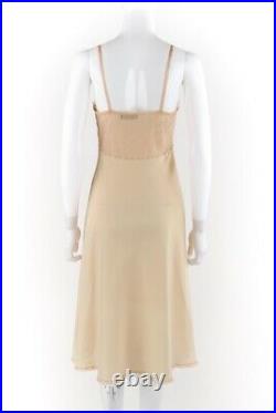 CHRISTIAN DIOR c. 1970s Nude Semi Sheer Signature Print Mesh Lace Slip Dress