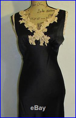 COLLETTE DINNIGAN Sz L 10 Vintage Lace Series Black Slip 1930's Dress NWT RARE