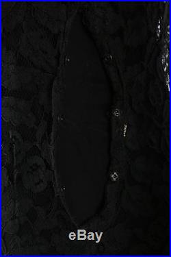 COUTURE c. 1930's BLACK LACE BIAS CUT VTG FULL LENGTH EVENING DRESS SLIP Size XS