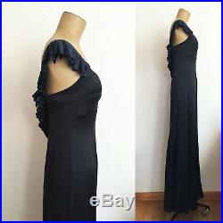 CYNTHIA ROWLEY Navy Black Pleated Slip Dress Asymmetrical Maxi Minimalist Gown