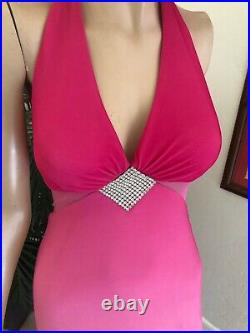 Cache Vintage Sexy Pink Ombre Rhinestone Center Halter Size Small Dress / Gown