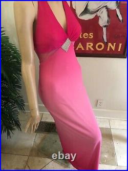 Cache Vintage Sexy Pink Ombre Rhinestone Center Halter Size Small Dress / Gown