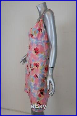 Chanel Boutique Vintage Tank Dress Pink Floral Print Silk Size 38 Slip Dress