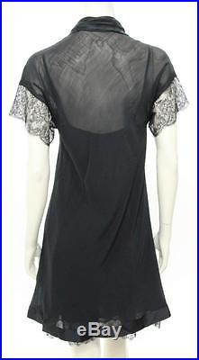 Chanel Vintage 2pc Black Silk & Lace Trim Shirt Dress with Slip