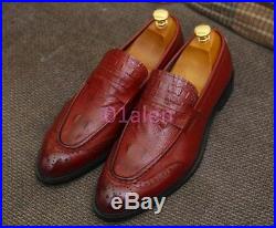 Chic Mens Dress Formal Vintage Brogue Leather SLip On Dress Formal Shoes Loafers