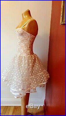 Christian Dior Slip Dress 1980s Sheer 3 Tulle Crinolines Polka Dots and Lace