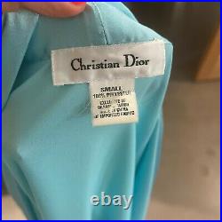 Christian Dior Vintage LOGO Robe and Slip Dress Blue Satin Women's Small