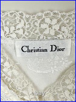 Christian Dior Vintage Slip Dress Size XS Ivory Satin Lace Lingerie Floral Print