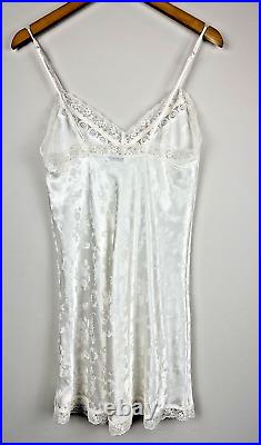 Christian Dior Vintage Slip Dress Size XS Ivory Satin Lace Lingerie Floral Print