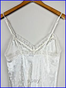 Christian Dior Vintage Slip Dress Size XS Ivory Satin Lace Lingerie Floral Print