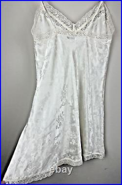 Christian Dior Vintage Slip Dress Size XS Ivory Satin Lace Lingerie Floral Print