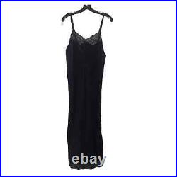 Christian Dior Vtg Long Lace Slip Night Dress L USA Polyester Side Slit Sheer