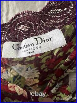 Christian Dior slip dress Vintage lace trim Size 4 floral maroon