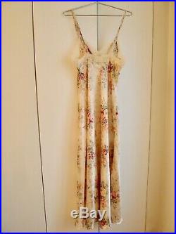 Christian Dior vintage silk satin floral lace pink floral slip maxi dress