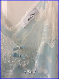 Christian dior Vtg Blue Floral Lace Slip Dress Sz S/M