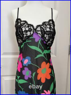 Claire Sandra By Lucie Ann Rare Vtg Multicolor Floral Lace Slip Dress