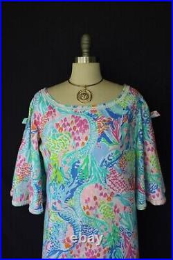 Custom Lilly Pulitzer Mermaid Cove crochet lace flutter caftan tunic dress M