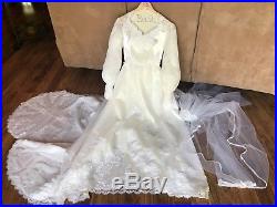 Custom Vintage Wedding Dress, Vale, & Slip Ivory / White (Approx. Size 10)