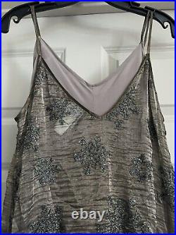 Cynthia Rowley Vintage Bronze Metallic/Silk With Silver Beading S 4 Slip Dress