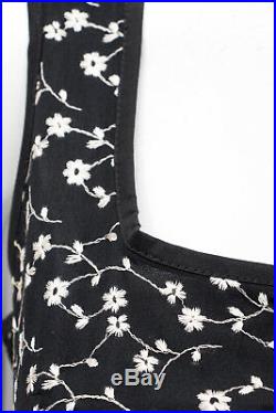 D&G Vintage Black White Silk Sheer Floral Embroidery Sleeveless Slip Dress S