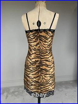 D&G Vintage Dress Tiger Print Slip Soft Faux Fur Lace Y2K Dolce & Gabbana 90s