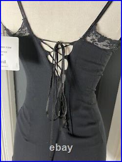 DG Dolce Gabbana Lace Up Black Silk Mini Dress Vintage 26/40 1990's Slip