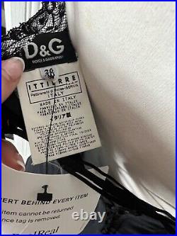 DG Dolce Gabbana Lace Up Black Silk Mini Dress Vintage 26/40 1990's Slip